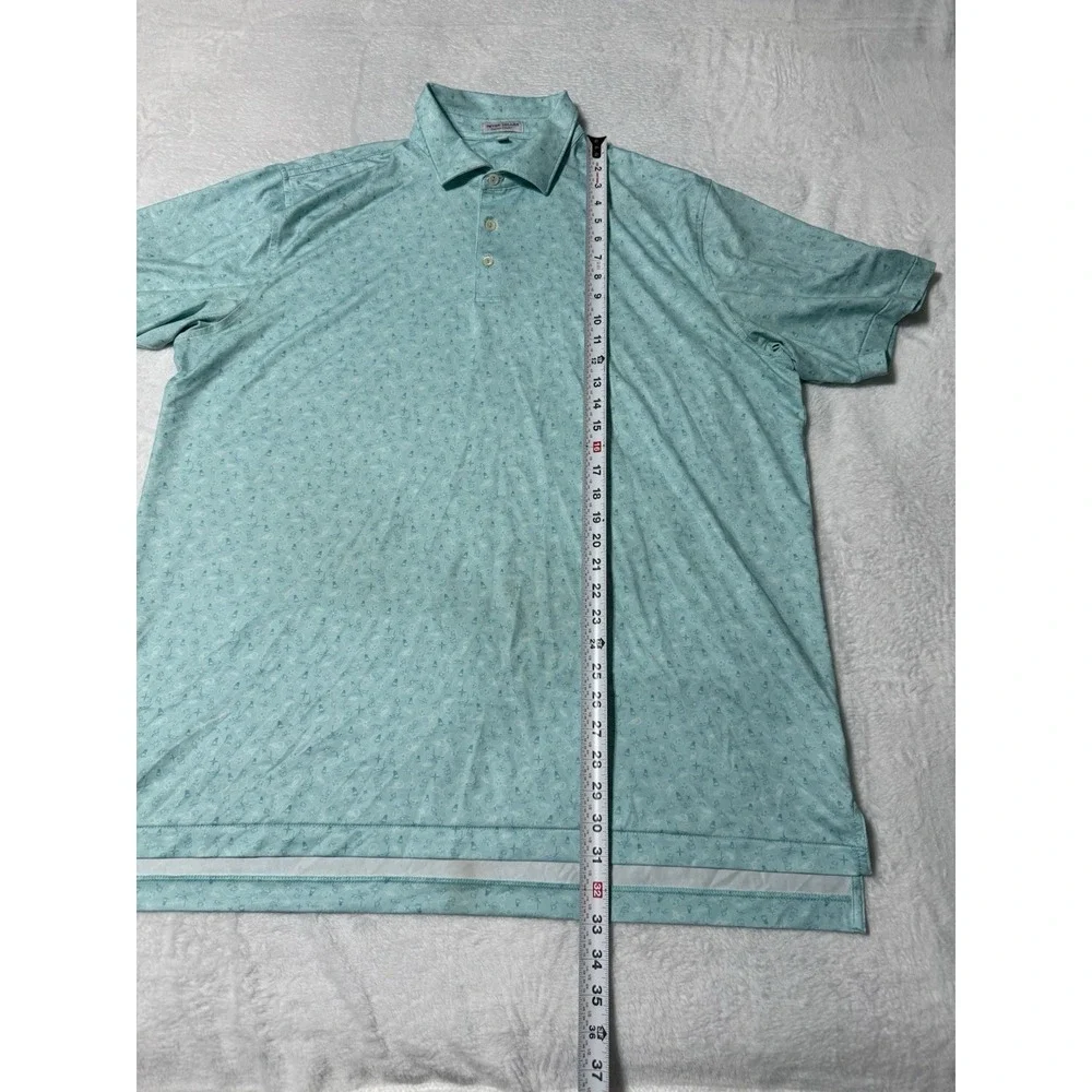 Peter Millar Summer Comfort Mens XL Polo Shirt Turquoise Geometric‎ Print Logo
